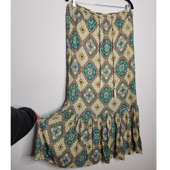 Y2k Skies are Blue Curvy Rayon Boho Maxi Skirt Elastic Stretch Fairy Whimsy 1x - Picture 2 of 6